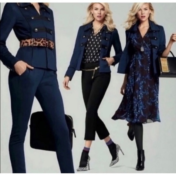 Cabi Sz M Navy Blue Ponte Knit Military Jacket Peplum Nautical Womens - Picture 5 of 15